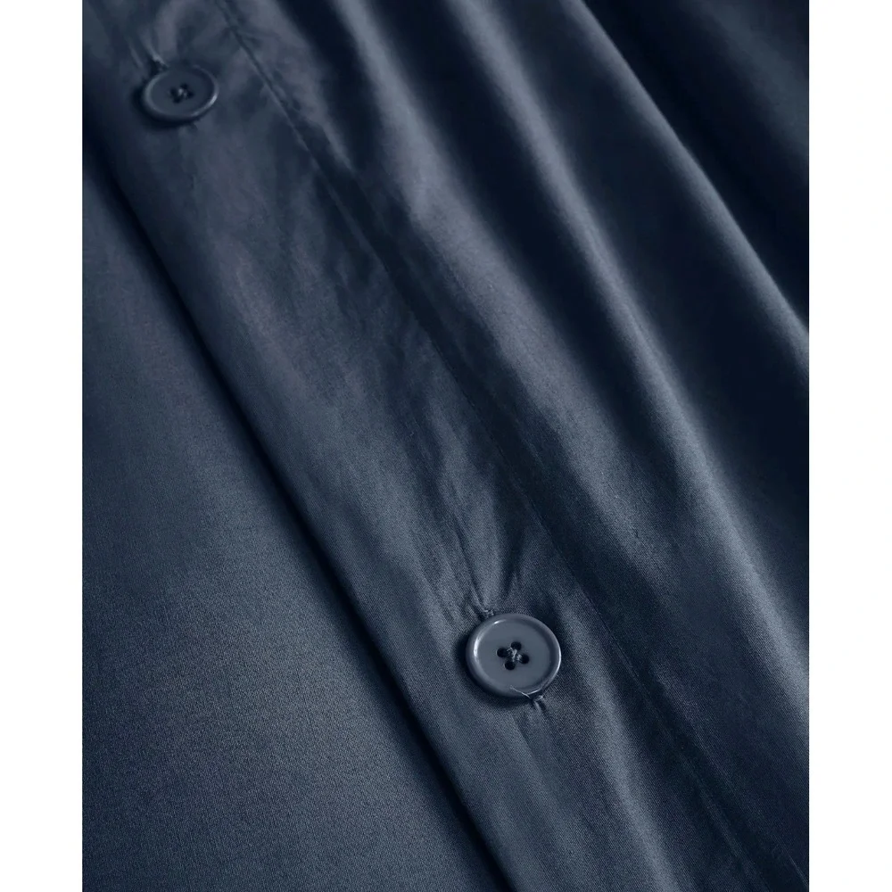 Quince Organic Cotton Percale Duvet Cover Set Full/Queen Navy